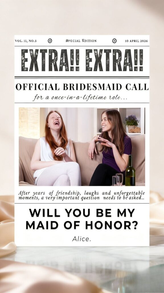 Bridesmaid Proposal Newspaper Template
