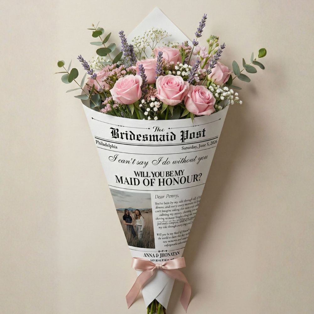 bridesmaid proposal wrapping paper newspaper